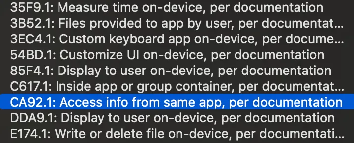 Privacy Accessed API Reasons options