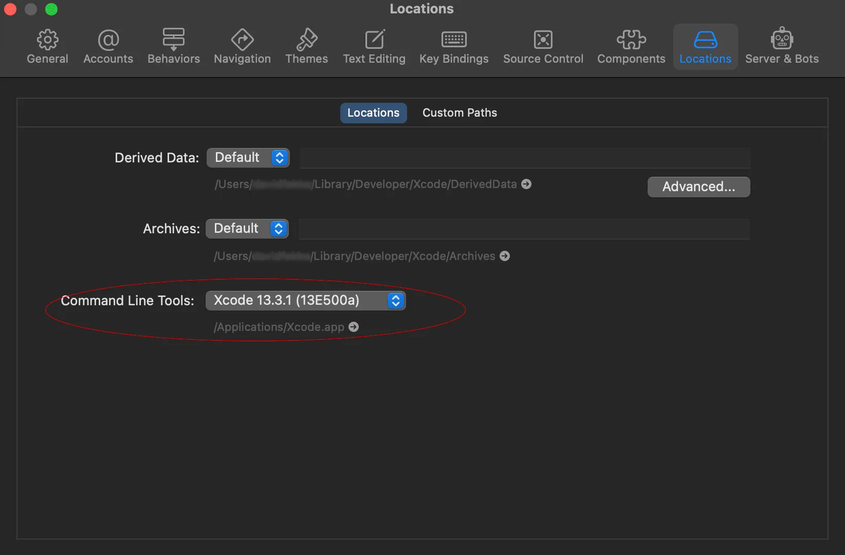 Screenshot of the command line preferences