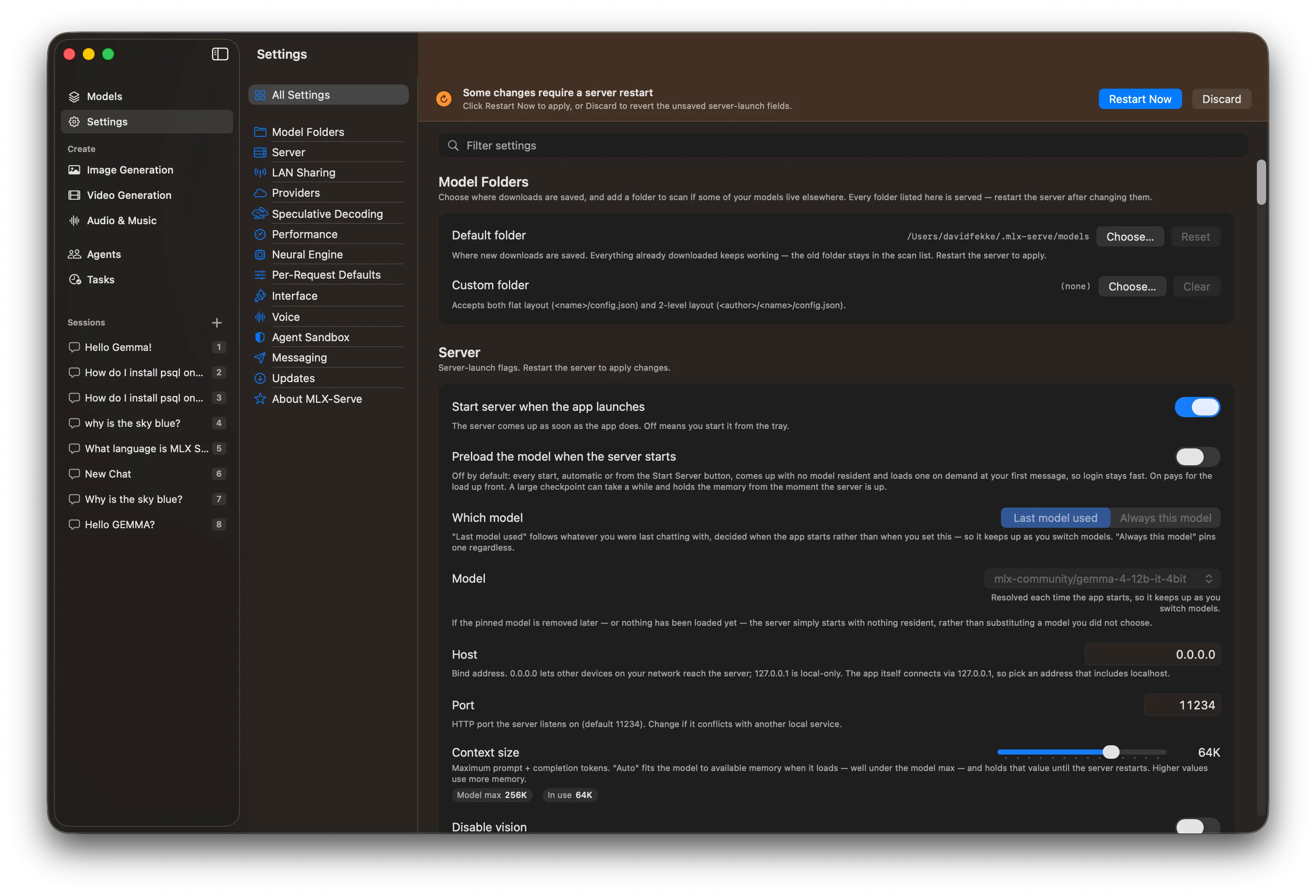 MLX-Serve settings